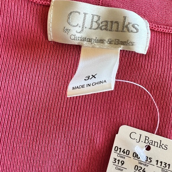 NWT CJ Banks 3X Bubblegum Pink Ribbed V-Neck Tshirt Casual Plus Size - Picture 6 of 8